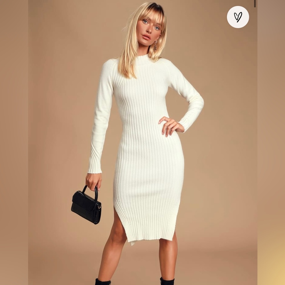 Ivory Mock Neck Midi Sweater Dress